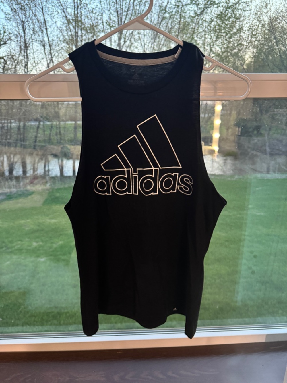 adidas Black Tank with White Logo Print